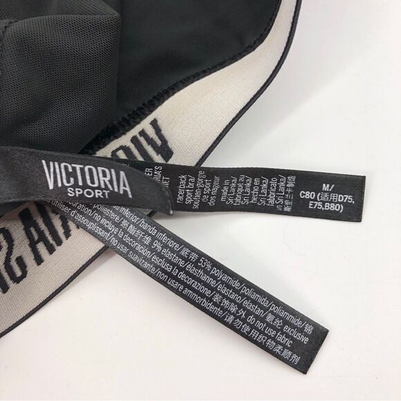 Victorias Secret The Player Racerback Sports Bra Medium Black Mesh Side Unpadded - Picture 4 of 8